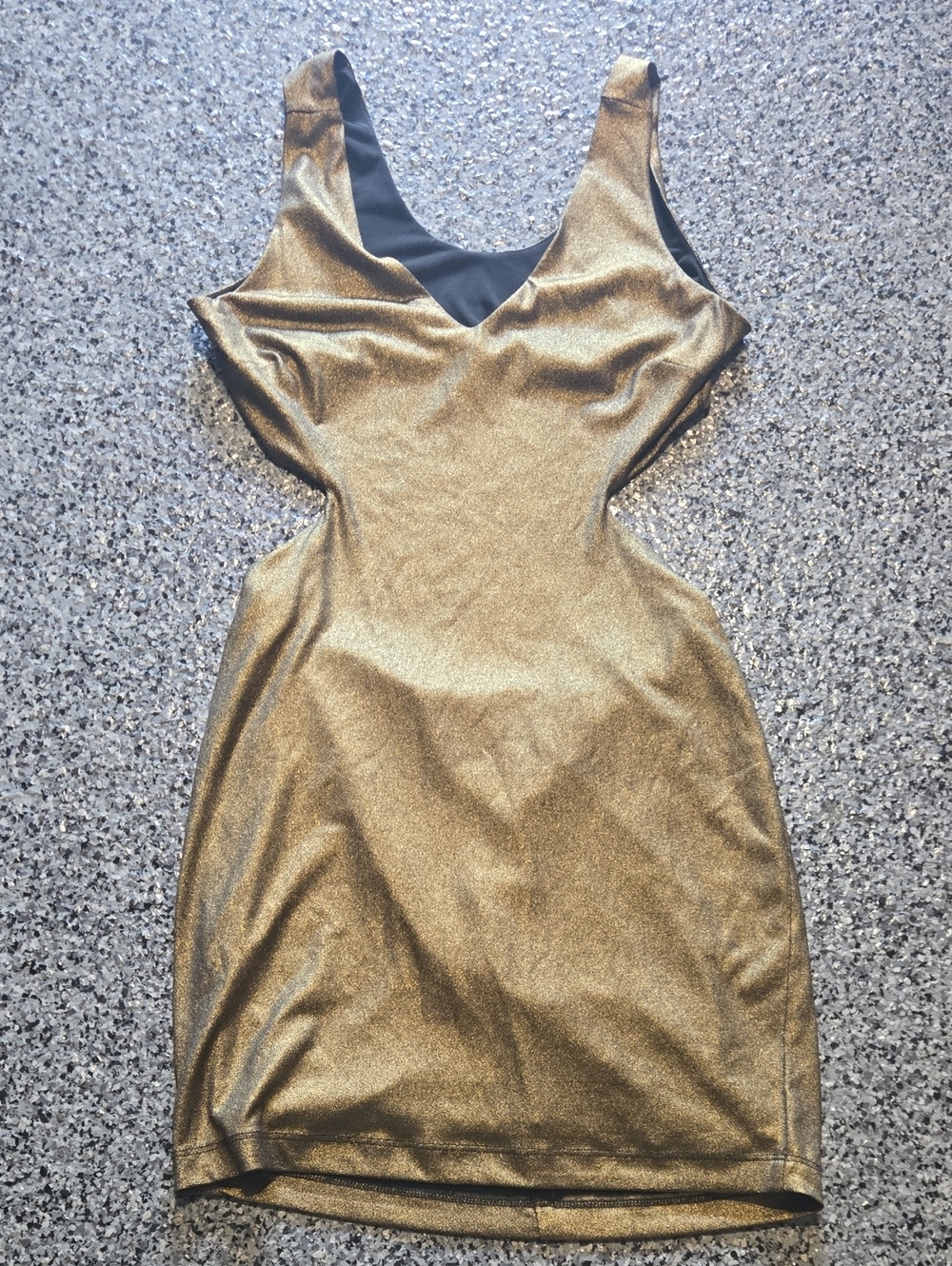 bebe Metallic Gold Bodycon Mini Dress With Cut Out Sides And Back